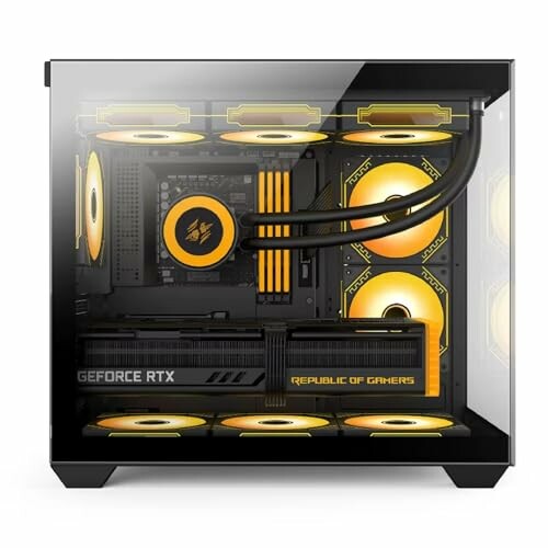 Custom gaming PC with RGB lighting and visible components.